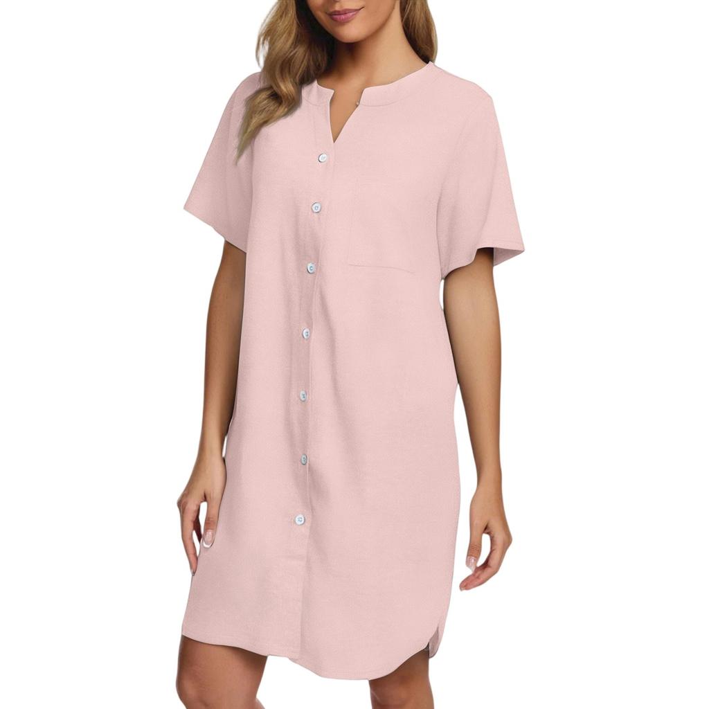 Женское повседневное модное сексуальное короткое однотонное платье-ночная рубашка с коротким рукавом