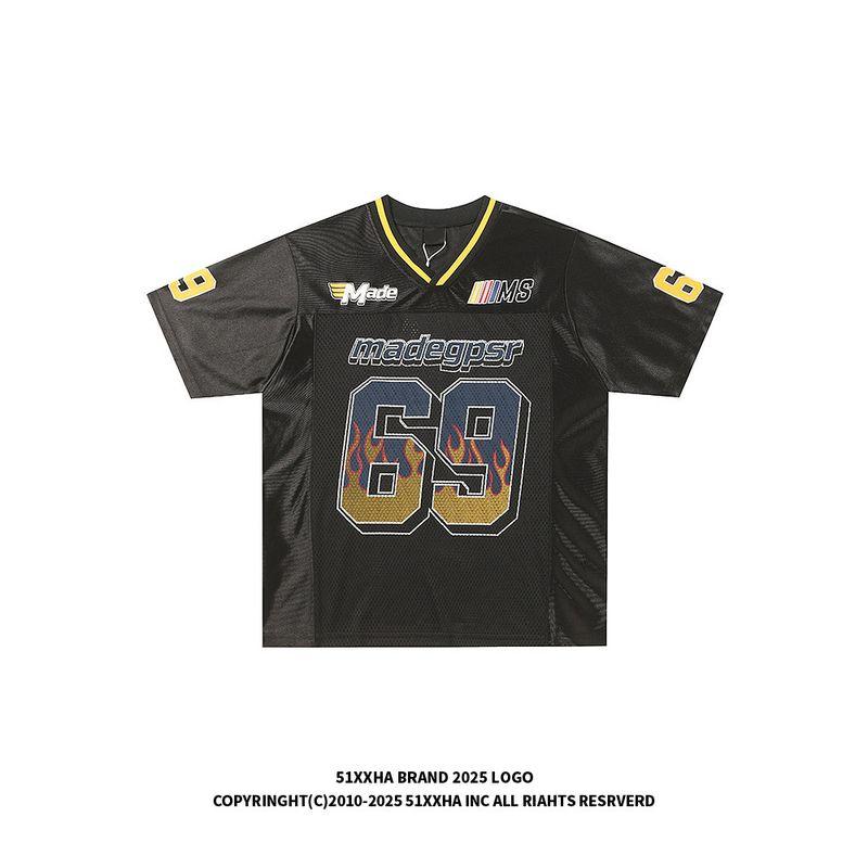 51 Hip-hop American vintage V-neck No. 69 Jersey Short sleeve Men and Women Summer Fashion Brand Mesh Breathable Sports Quick-Drying T-shirt