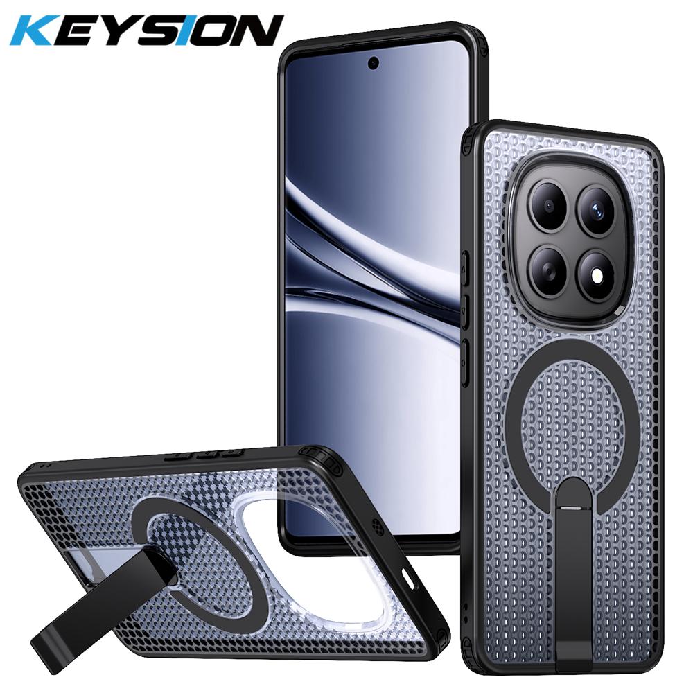 KEYSION Полый чехол с теплоотводом для Redmi Note 15 Pro+ 5G 15 Pro 4G, Магнитное охлаждение, Скрытая подставка, Ударопрочная задняя крышка телефона