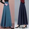 Women's High Waist A-Line Midi Skirt with Pockets - Plus Size, Spring/Autumn Versatile Swing Skirt