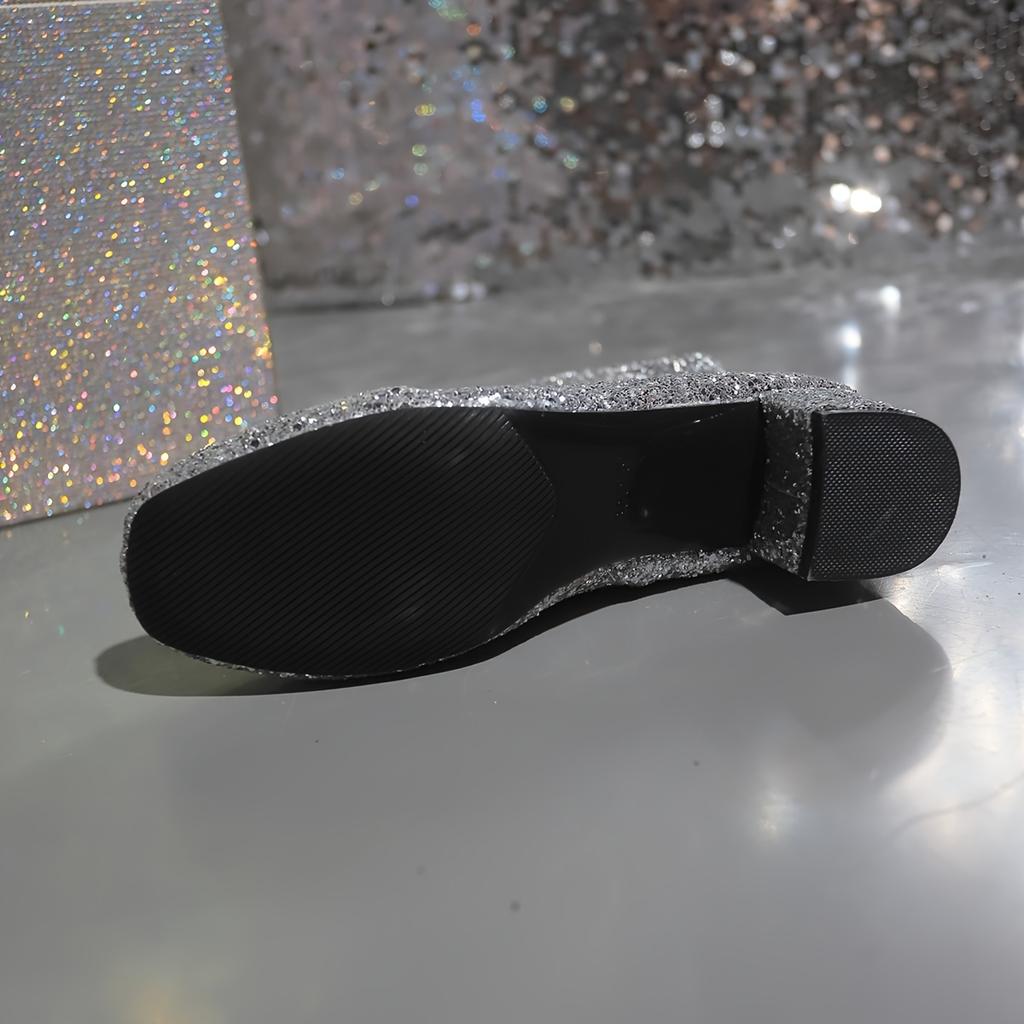 Женские ботинки Chelsea Sequins Sequins, круглый носок, толстый каблук, мягкая стелька, элегантные шикарные короткие ботинки для осени и зимы