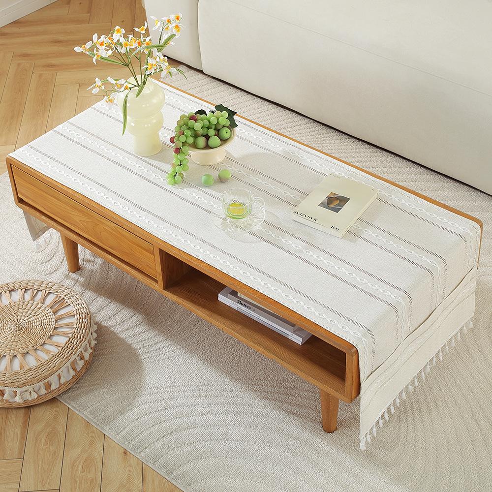 Rectangle Tablecloth Coffee Table Mat Table Mat Fabric Embroidery Jacquard Tassel Household Dust Cover