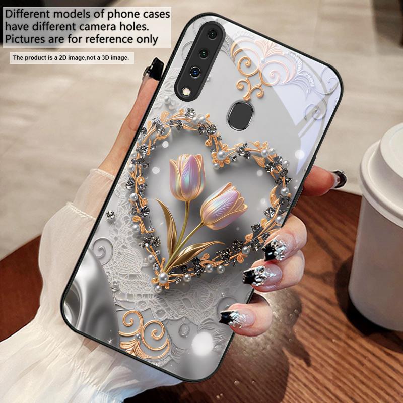 Розово-фиолетовый тюльпан любви для Samsung A73 72 71 A70 56 55 54 A53 52 51 50 42 A35 A34 33 32 31 26 25 24 23 22 30 стеклянный чехол для телефона
