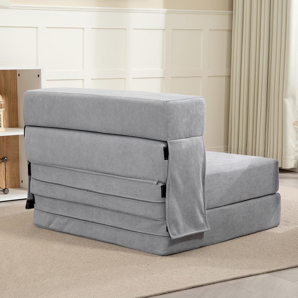 Floor Sofa, Upholstered Couch, Convertible into Mattress, Foam, Cushion, Light Grey
