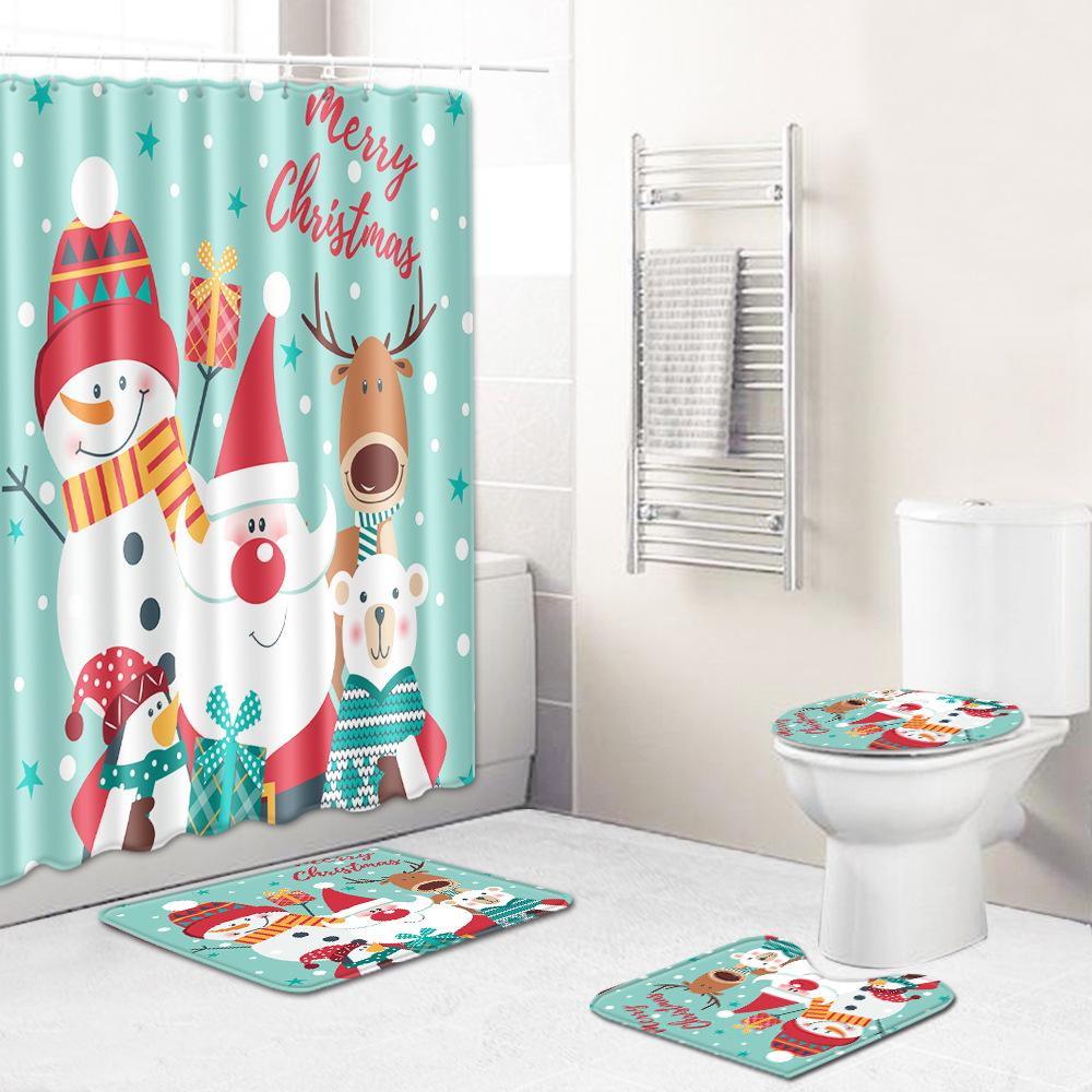 Christmas Bathroom Four-Piece Combination Set Household Door Mat Bedroom Floor Mat Living Room Carpet