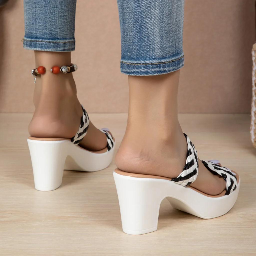 Women Woven Wedge Heel High Heels Summer New European American Fashion Sexy Sandals Banquet Party Casual Slippers Wear-resistant