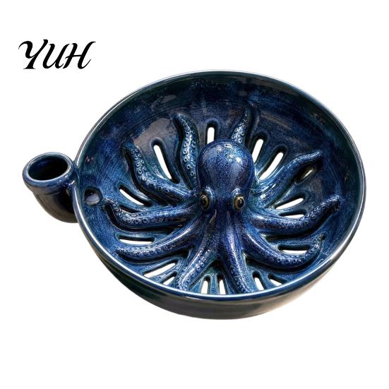 Strawberry Cleaning Basin Self Spinning Ceramic Berry Washing Bowl, Octopus Shape 360 Degree Vortex Grape Rinsing Basket Colander, Integrated