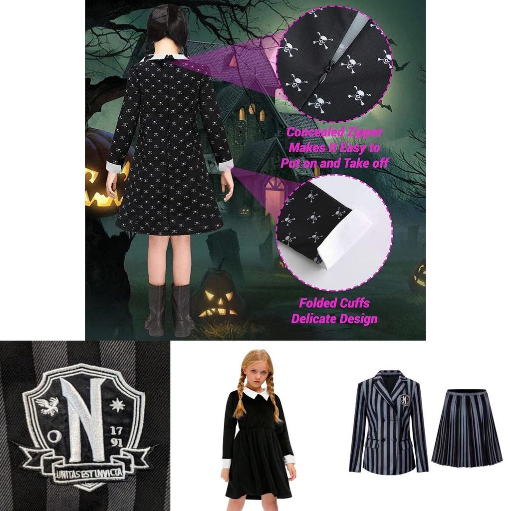 Wednesday Addams School Uniform Dress Polyester Cosplay Costume For Girls