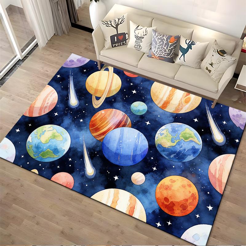 Colorful Space-Themed Carpet with Planets, Stars, and Comets Design Suitable for use as an anti-slip for living room bedroom sofas