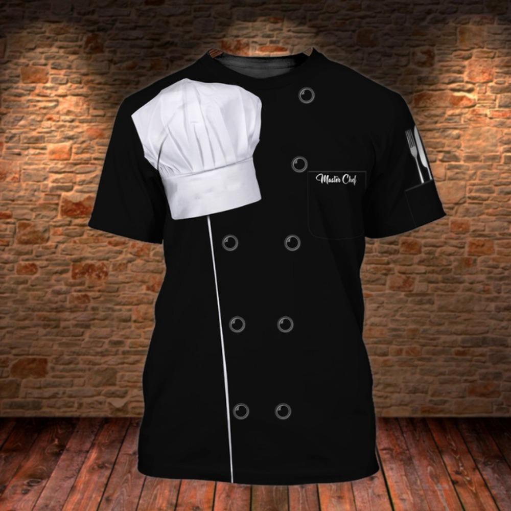 Мужская футболка Винтажная футболка Летняя одежда Персонализированное имя шеф-повара 3D Ресторан Принт Топы Уличный повседневный спортивный свободный пуловер
