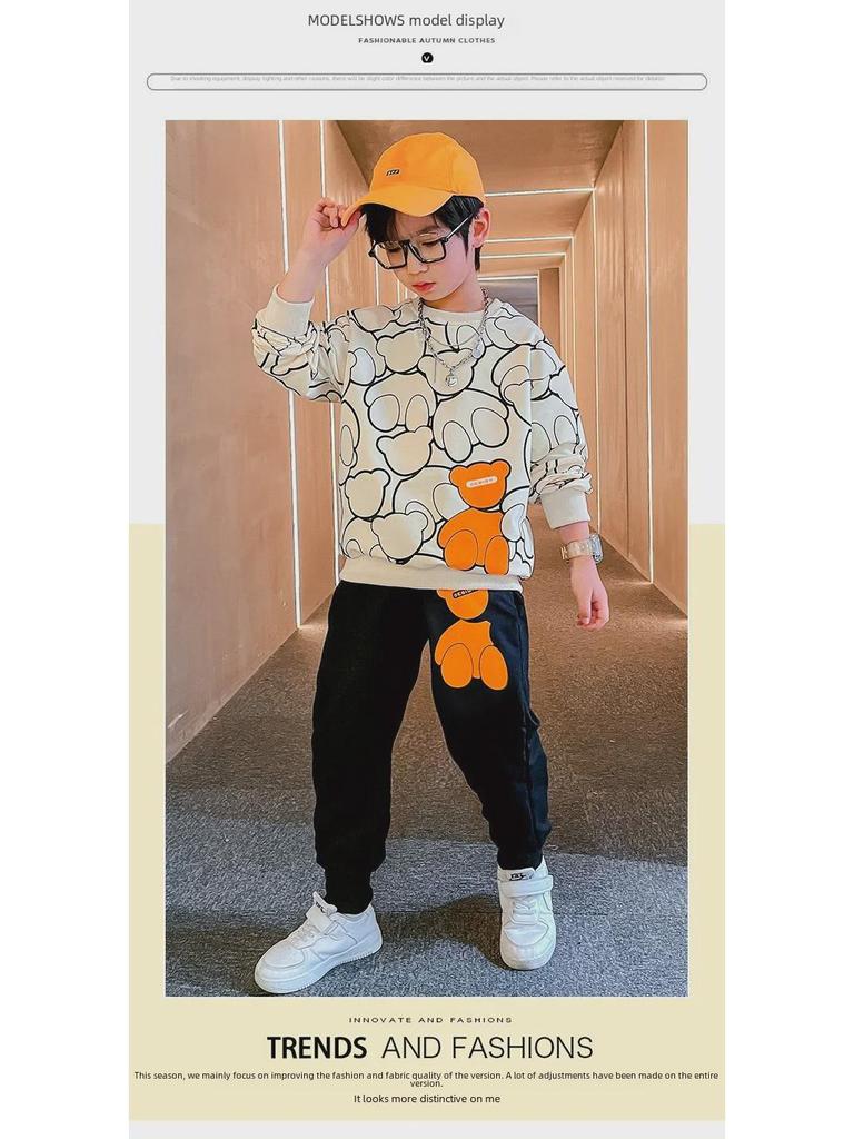 Autumn Boys' Long-Sleeve Sweatshirt & Pants Set – Trendy Children's Sportswear