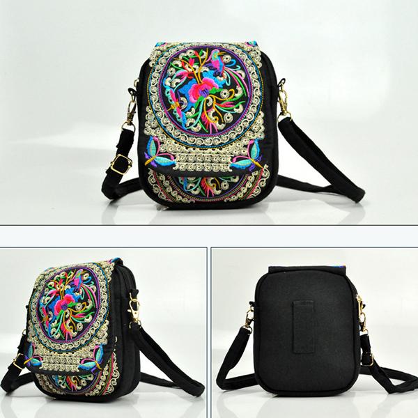 WTEMPO Женский дорожный кошелек для телефона, национальный холст, маленькие винтажные сумки на одно плечо с этнической вышивкой в ​​стиле бохо для женщин, дорожная сумка, сумки с цветочным принтом