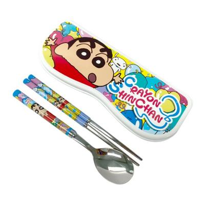 Leburn Crayon Shin-chan Junior Spoon Chopsticks Case Set, разноцветные, ложка + палочки для еды + чехол, популярная корейская столовая посуда