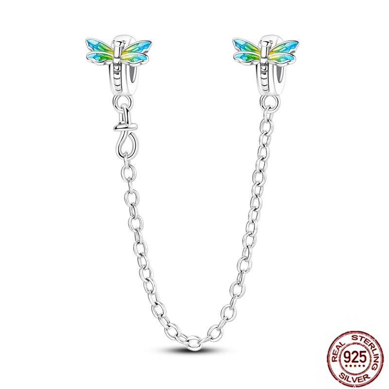 Round 925 Copper Clasp Pave Clip Charms Blue Star Moon Butterfly Slide Safety Chains Spacer Beads Fits Original Bracelet Zircon