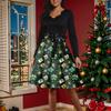 Women's Fashion Round Casual Slim Fit Christmas Print Large Swing Long Sleeve Dress
