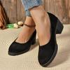 High Quality Autumn Women's Shoes Fashion Round Toe Shallow Mouth Medium Heel Suede Slip-On Women's High Heels Zapatos De Mujer