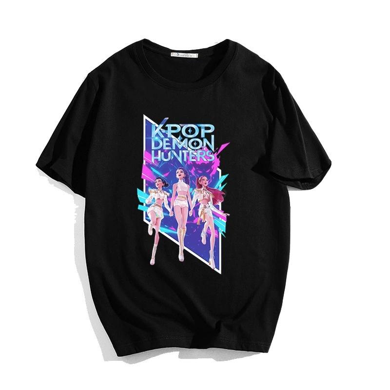 Футболки нового дизайна K-Pop Охотники на демонов с принтом, с коротким рукавом, модная повседневная одежда, женские свитшоты с круглым вырезом, милые, простые, универсальные, базовые футболки