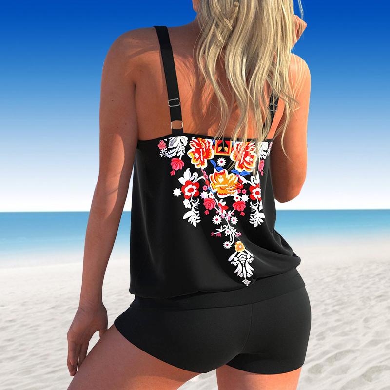 Женский купальник с бретельками и цветочным принтом, бикини, купальник-танкини