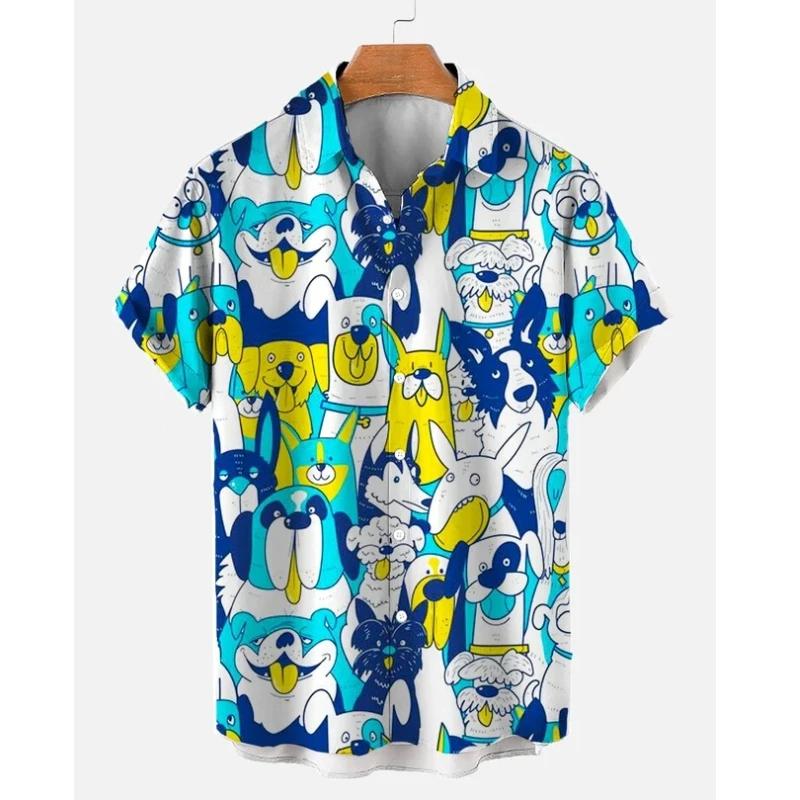 Мужская рубашка с анималистичным узором и лацканами, напечатанная на 3D-принте, для мужчин и женщин, повседневная мода, рубашки с короткими рукавами, топы на пуговицах, свободные, унисекс, одежда