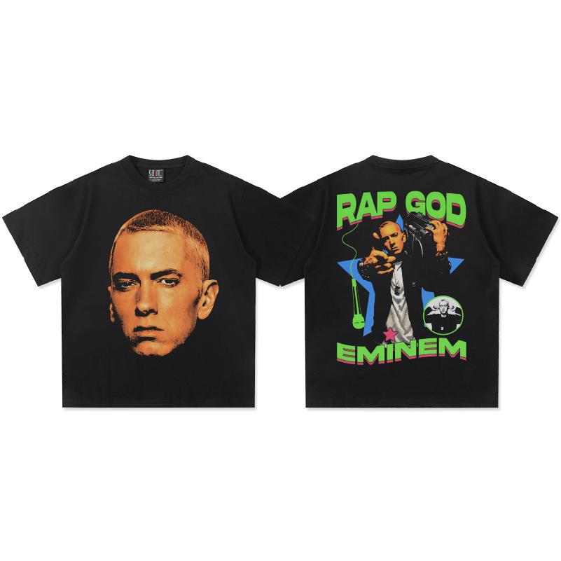 Eminem Rap God Графическая футболка с принтом с двух сторон Унисекс Оверсайз Хип-Хоп Рэпер Повседневная Хлопок Короткий рукав Y2K Классика Для вечеринки
