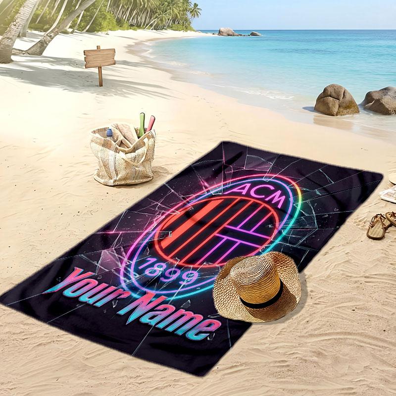 AC Milan Personalized Printed Beach Towel Soccer Logo Support Custom Name Text Absorbent Towel For Sport Travel Special Gift