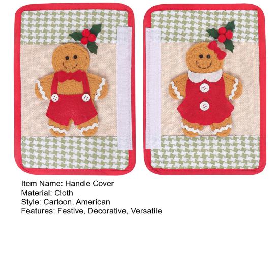 Christmas Refrigerator Handle Covers Gingerbread Man Kitchen Appliance Handle Covers for Fridge Door Holiday Home Office Decoration