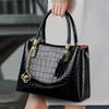 Elegant Black Crocodile-Pattern Patent Leather Handbag with Gold-Tone Hardware Structured Top-Handle Purse for Women