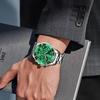 OLVES Quartz Popular Business Watch with Chronograph Easy to Luminous Stainless Steel Band Men's Watch, Movement, Read, Waterproof, (Green)