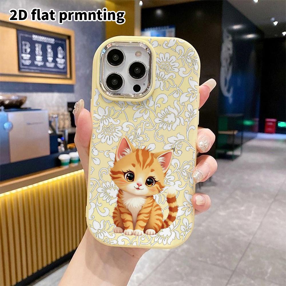 Чехол для телефона: 2D плоский дизайн, подходящий для защитного чехла iPhone 18 17 16 15 14 13 Pro, стиль для пары, оранжевый котенок, подарок на Рождество и Хэллоуин