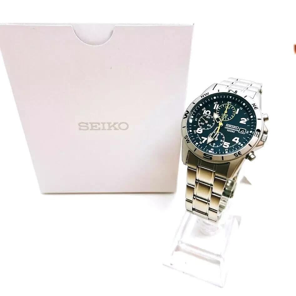 Seiko Chronograph SND379P1 SND379P Blue Dial Stailess Steel Quartz Watch Men
