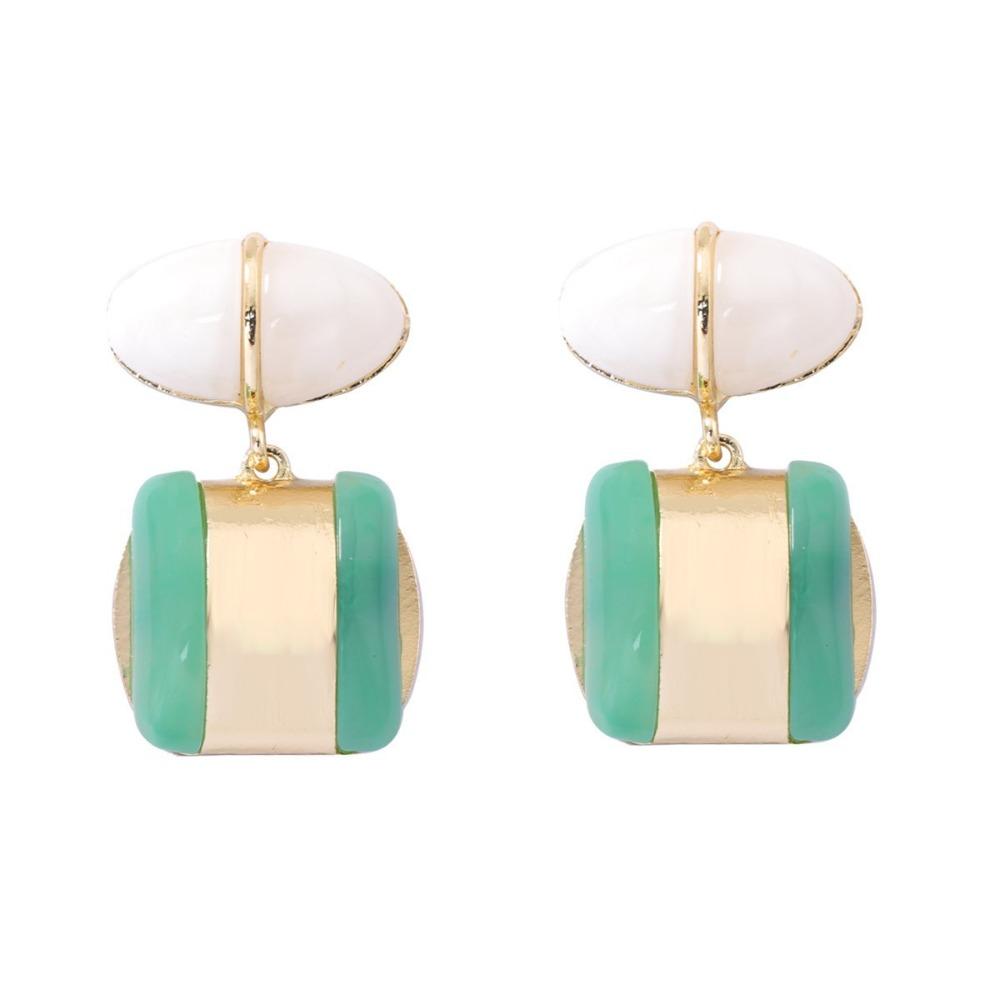 Creative Geometric Square Dangle Earrings Charm Color-block Vintage Stud Earrings Alloy Resin Bohemian Dangle Earring Beach