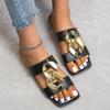2024 New Summer Women's Slippers Fashion Metal Chain Sandals Open Toe Sandals Women Flat Casual Slippers Women Summer Slipper