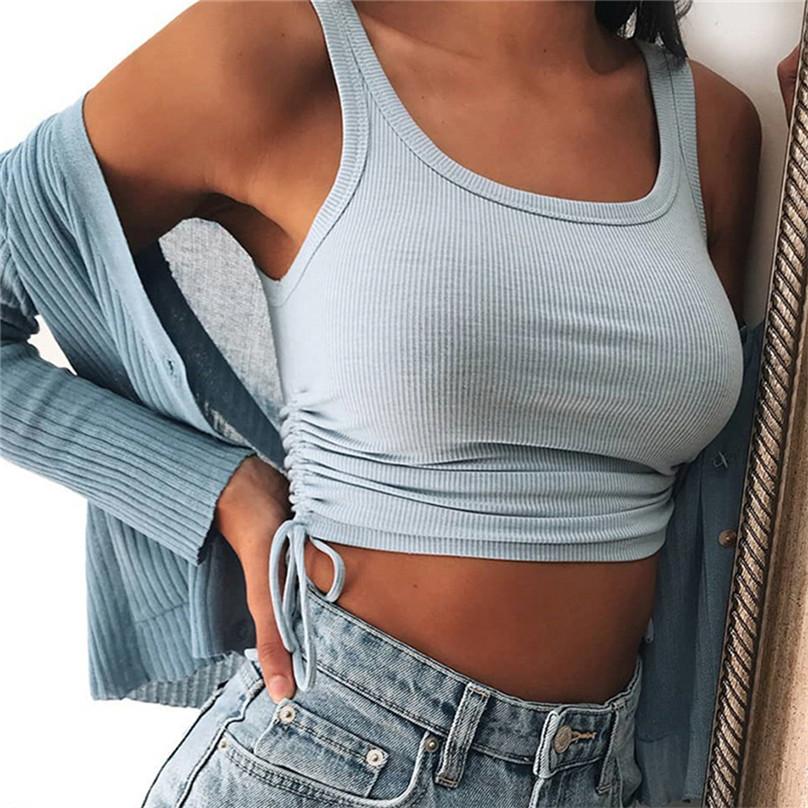 Fashion Sexy Women's Pleated Sling Short Short Vest with Umbilical Strap Bottoming Top