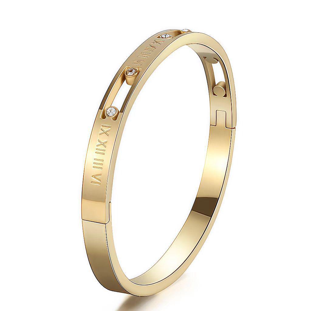 Женский роскошный браслет из нержавеющей стали: Гальванизированный титан, Полная бриллиантовая инкрустация, Европейско-американский стиль