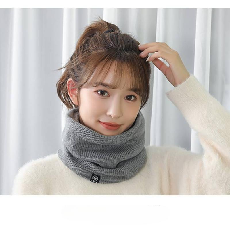 Winter Plush Scarf Woolen Knitting for Women Pure Color Neck Warmer Thick Cashmere Headband Ski Mask