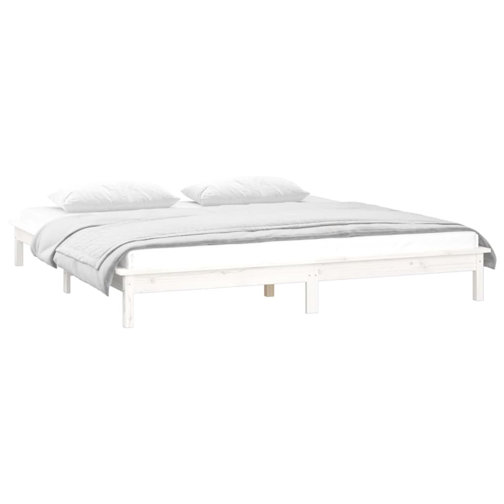 Vidaxl Rama Łóżka Z Led, Biała, 135X190 Cm, Podwójna, Lite Drewno