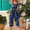 Women's Casual Christmas Printed Jumpsuit Sleeveless Printed Cotton Jumpsuit