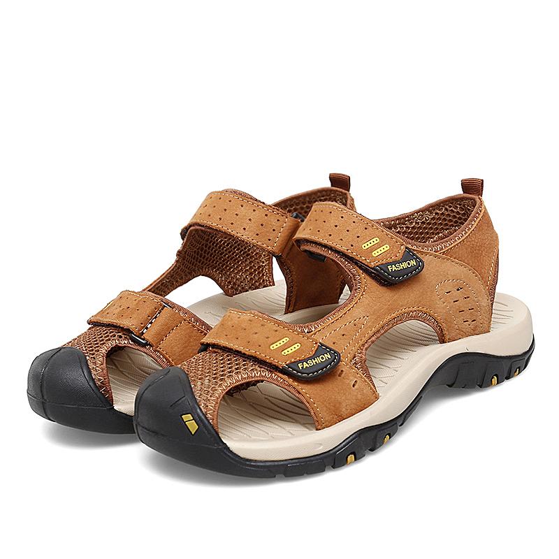2024 Новые классические кожаные мужские туфли, летние новые мужские сандалии большого размера, мужские модные пляжные сандалии, повседневная мужская обувь для отдыха на природе