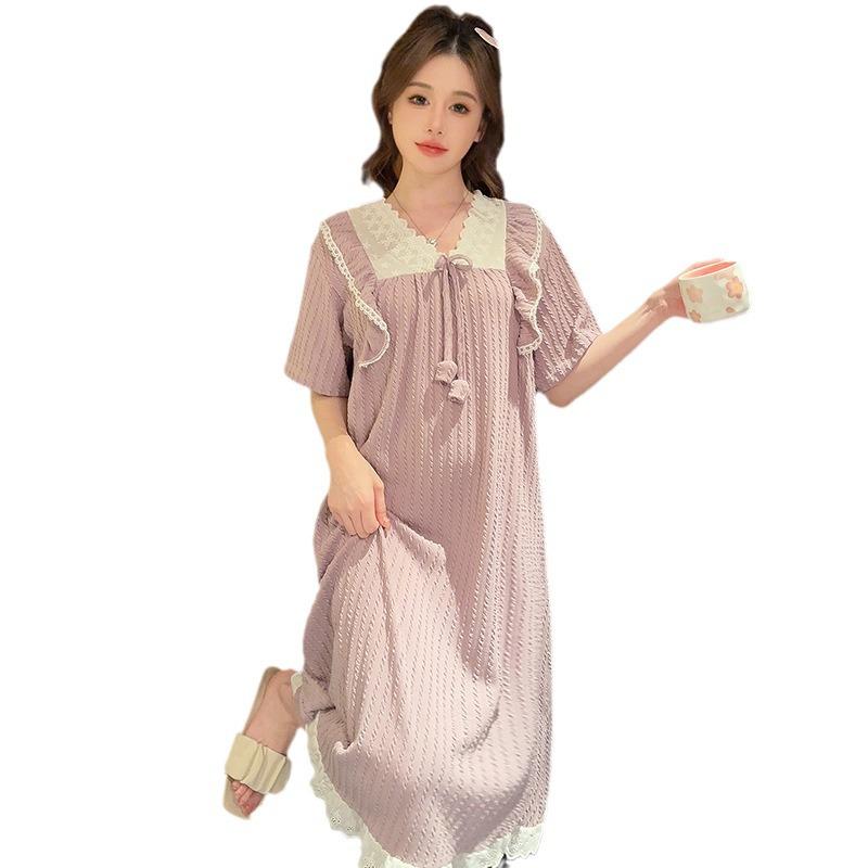 Женская летняя ночная рубашка больших размеров: Милый, милый стиль принцессы, средней длины, свободный крой