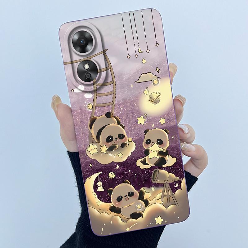 Для OPPO A17 A17K 2022 CPH2477 Чехол Задняя крышка Милый Панда Милые Девочки Мягкий Силикон ТПУ Чехол для Телефона Ударопрочный Защитный Корпус