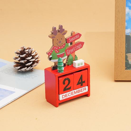 Christmas Wooden Desktop Calendar Santa Snowman Reindeer Tree Perpetual Calendar Wood Display