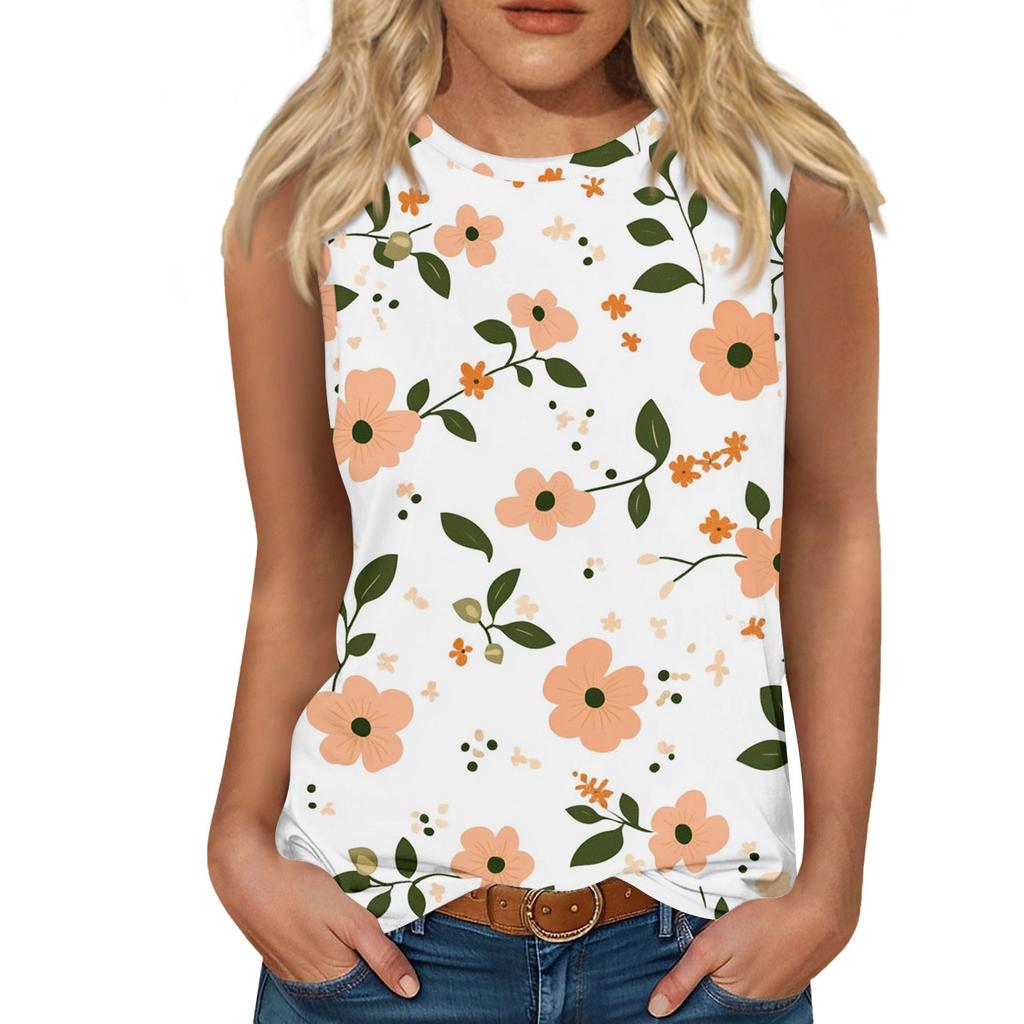 Women's Casual Round Neck Printed Sleeveless Vest Tops Vest