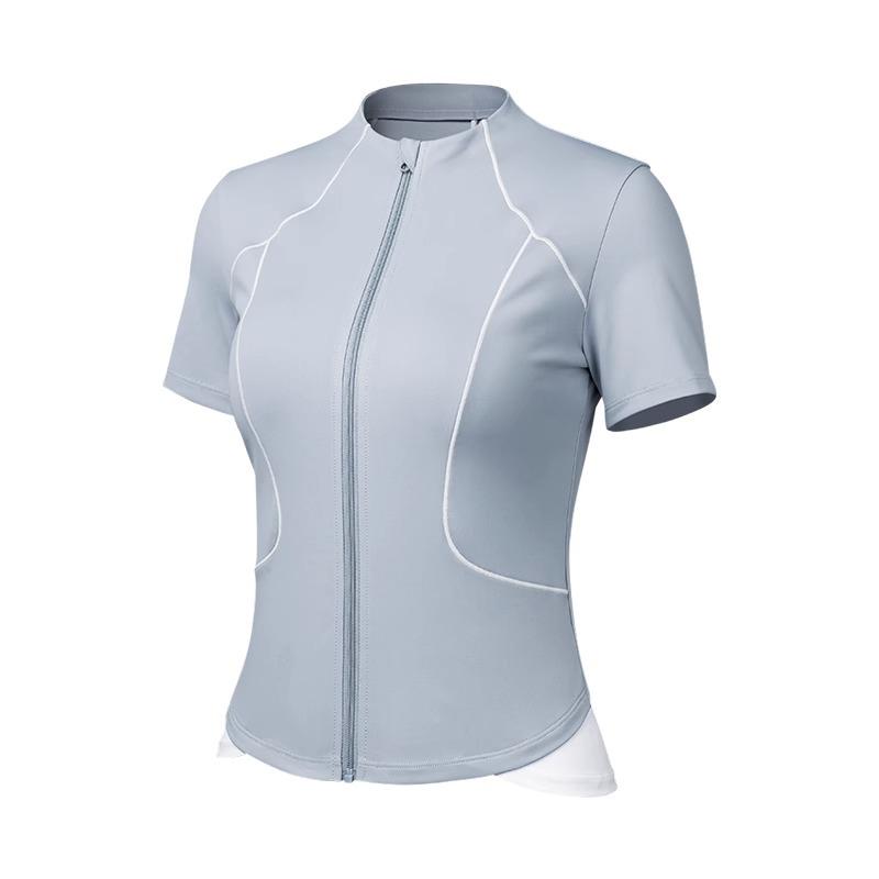 Женский спортивный топ с коротким рукавом, быстросохнущий: Куртка на молнии приталенного кроя для велоспорта, йоги, бега для летнего фитнеса
