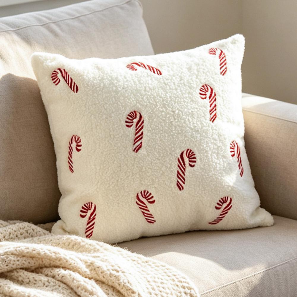 Red Embroidered Merry Christmas Throw Pillow Case Decorative Sofa Cushion Cover for Home Holiday Party Decor