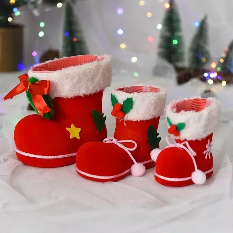 Christmas Series 3 Style Sizes Candy Boots Santa Claus Flocking Boots Stockings Candy Gift Box Home Party Decoration Supplies