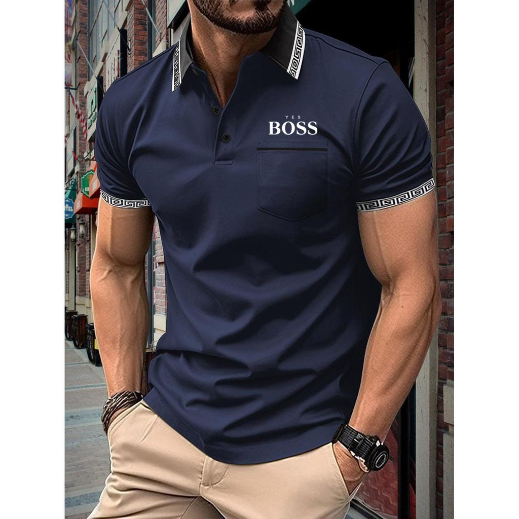 Летняя роскошная мужская спортивная рубашка поло больших размеров с карманом и пуговицами