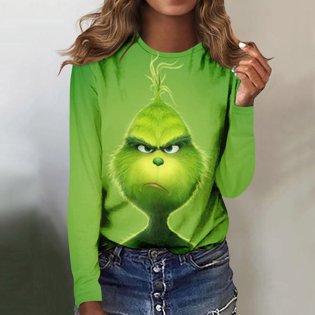 Женская мода, повседневная блузка с длинным рукавом и круглым вырезом, пуловер с принтом