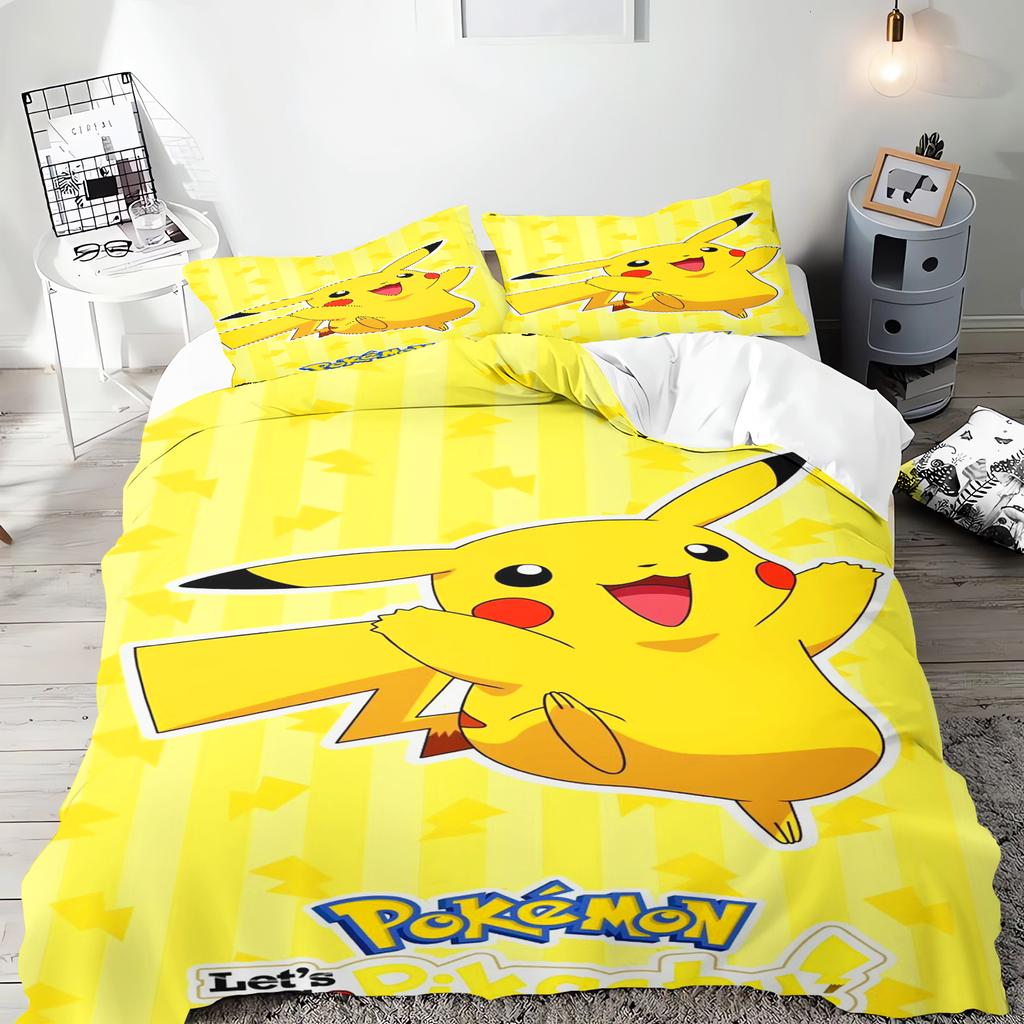 Pokémon Anime Duvet Cover Set Comforte Printed Cartoon Twin Size Bedding Sets Christmas Gifts 3-piece