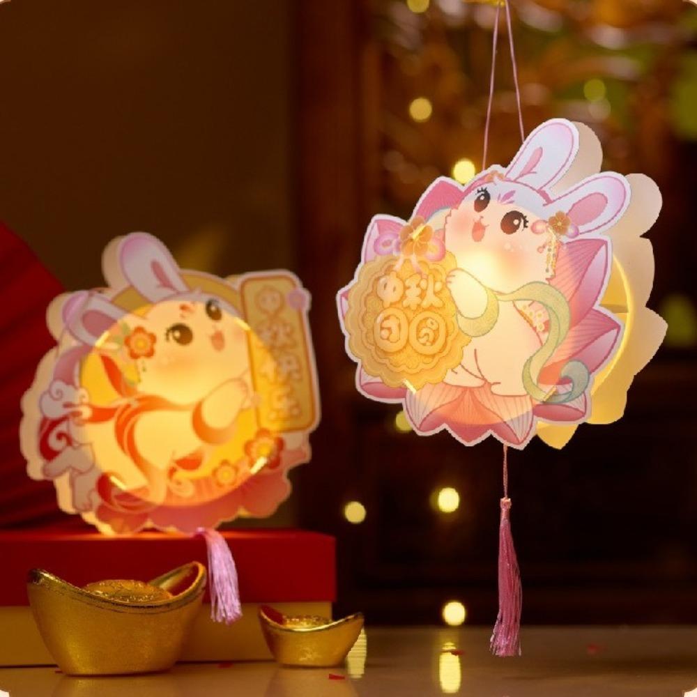 Китайский фонарь «Лотос и лунный кролик», мультяшный ручной светящийся фонарь, детский подарок