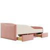 Upholstered Bed Sofa Bed,90*190cm,Multifunctional Bed,With Two Drawers and Guardrails,Skin-Friendly Velvet Fabric,without Mattress,Pink+Cream White